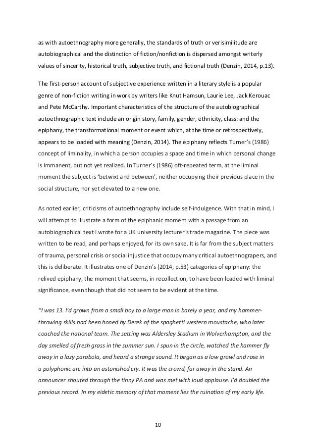 Autoethnography example essays
